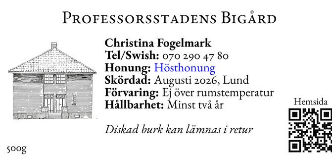 Figure 4: Höst-etiketten pryds av arkitekt-ritningen på huset från 1925, där bikuporna står