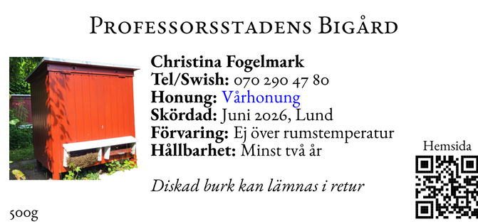 Figure 2: De nya etiketterna specificerar både datum och vilken skörd (blå text) honungen kommer från